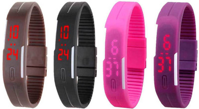 

NS18 Silicone Led Magnet Band Watch Combo of 4 Brown, Black, Pink And Purple Watch - For Couple