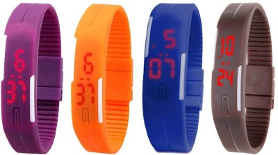 NS18 Silicone Led Magnet Band Combo of 4 Purple, Orange, Blue And Brown Digital Watch  - For Boys & Girls   Watches  (NS18)
