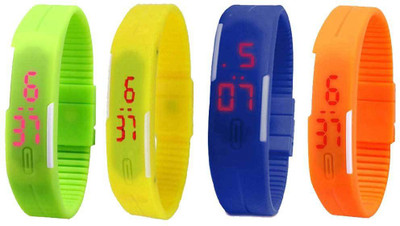 NS18 Silicone Led Magnet Band Combo of 4 Green, Yellow, Blue And Orange Digital Watch  - For Boys & Girls   Watches  (NS18)