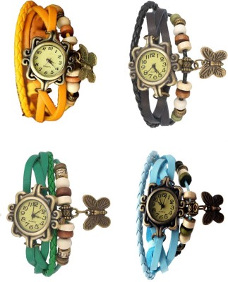 NS18 Vintage Butterfly Rakhi Combo of 4 Yellow, Green, Black And Sky Blue Analog Watch  - For Women   Watches  (NS18)