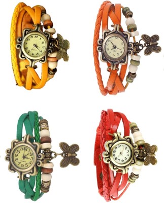 NS18 Vintage Butterfly Rakhi Combo of 4 Yellow, Green, Orange And Red Analog Watch  - For Women   Watches  (NS18)