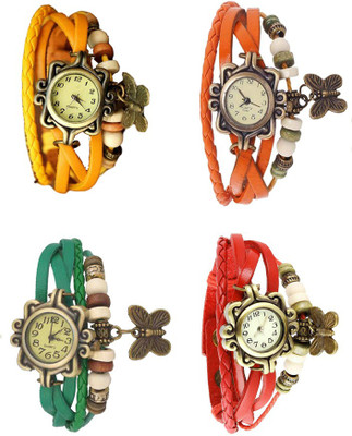 NS18 Vintage Butterfly Rakhi Combo of 4 Yellow, Green, Orange And Red Analog Watch  - For Women   Watches  (NS18)