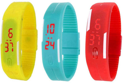 

Kissu Led Band Watch Combo of 3 Yellow, Sky Blue And Red Watch - For Couple