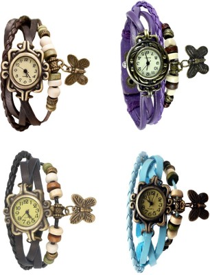 NS18 Vintage Butterfly Rakhi Combo of 4 Brown, Black, Purple And Sky Blue Analog Watch  - For Women   Watches  (NS18)