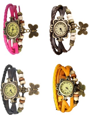 NS18 Vintage Butterfly Rakhi Combo of 4 Pink, Black, Brown And Yellow Analog Watch  - For Women   Watches  (NS18)
