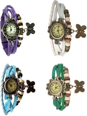 NS18 Vintage Butterfly Rakhi Combo of 4 Purple, Sky Blue, White And Green Analog Watch  - For Women   Watches  (NS18)