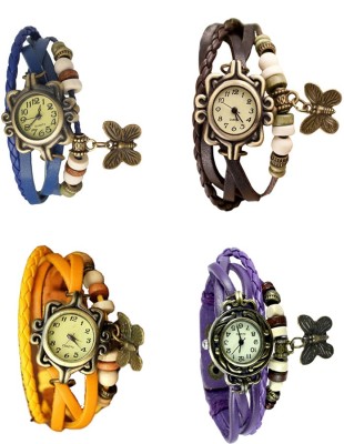 NS18 Vintage Butterfly Rakhi Combo of 4 Blue, Yellow, Brown And Purple Analog Watch  - For Women   Watches  (NS18)