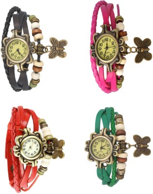 NS18 Vintage Butterfly Rakhi Combo of 4 Black, Red, Pink And Green Analog Watch  - For Women   Watches  (NS18)