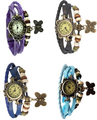 NS18 Vintage Butterfly Rakhi Combo of 4 Purple, Blue, Black And Sky Blue Analog Watch  - For Women   Watches  (NS18)
