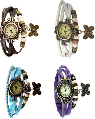 

NS18 Vintage Butterfly Rakhi Combo of 4 Brown, Sky Blue, White And Purple Watch - For Women