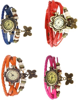 NS18 Vintage Butterfly Rakhi Combo of 4 Blue, Orange, Red And Pink Analog Watch  - For Women   Watches  (NS18)