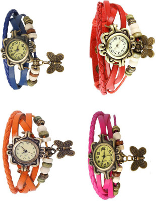 NS18 Vintage Butterfly Rakhi Combo of 4 Blue, Orange, Red And Pink Analog Watch  - For Women   Watches  (NS18)