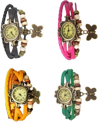 NS18 Vintage Butterfly Rakhi Combo of 4 Black, Yellow, Pink And Green Analog Watch  - For Women   Watches  (NS18)