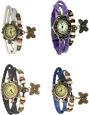 NS18 Vintage Butterfly Rakhi Combo of 4 White, Black, Purple And Blue Analog Watch  - For Women   Watches  (NS18)