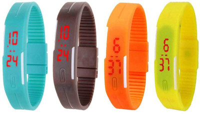 

NS18 Silicone Led Magnet Band Combo of 4 Sky Blue, Brown, Orange And Yellow Watch - For Boys & Girls