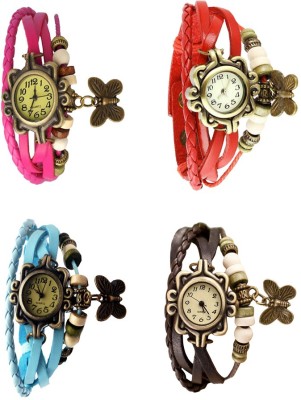 NS18 Vintage Butterfly Rakhi Combo of 4 Pink, Sky Blue, Red And Brown Analog Watch  - For Women   Watches  (NS18)