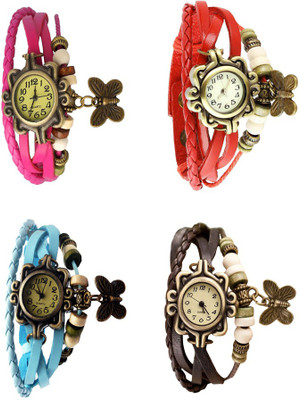 NS18 Vintage Butterfly Rakhi Combo of 4 Pink, Sky Blue, Red And Brown Analog Watch  - For Women   Watches  (NS18)