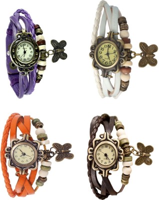 NS18 Vintage Butterfly Rakhi Combo of 4 Purple, Orange, White And Brown Analog Watch  - For Women   Watches  (NS18)