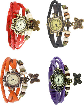 

NS18 Vintage Butterfly Rakhi Combo of 4 Red, Orange, Black And Purple Watch - For Women