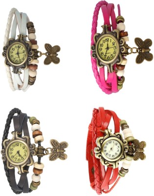 NS18 Vintage Butterfly Rakhi Combo of 4 White, Black, Pink And Red Analog Watch  - For Women   Watches  (NS18)