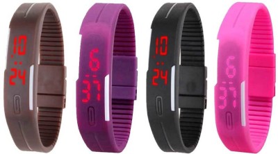 NS18 Silicone Led Magnet Band Combo of 4 Brown, Purple, Black And Pink Digital Watch  - For Boys & Girls   Watches  (NS18)