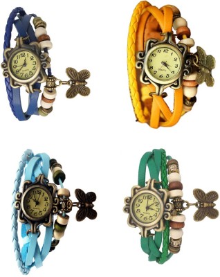 NS18 Vintage Butterfly Rakhi Combo of 4 Blue, Sky Blue, Yellow And Green Analog Watch  - For Women   Watches  (NS18)