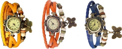 NS18 Vintage Butterfly Rakhi Watch Combo of 3 Yellow, Orange And Blue Analog Watch  - For Women   Watches  (NS18)