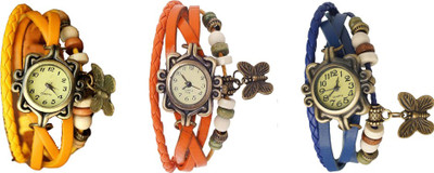 

Kissu Vintage Rakhi Watch Combo of 3 Yellow, Orange And Blue Watch - For Women