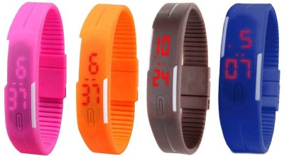 NS18 Silicone Led Magnet Band Combo of 4 Pink, Orange, Brown And Blue Digital Watch  - For Boys & Girls   Watches  (NS18)