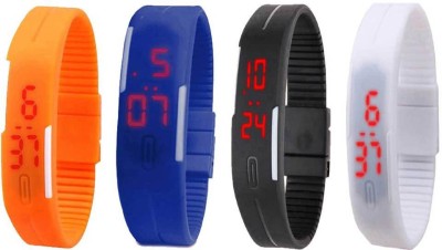 NS18 Silicone Led Magnet Band Watch Combo of 4 Orange, Blue, Black And White Digital Watch  - For Couple   Watches  (NS18)