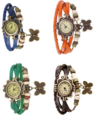 NS18 Vintage Butterfly Rakhi Combo of 4 Blue, Green, Orange And Brown Analog Watch  - For Women   Watches  (NS18)