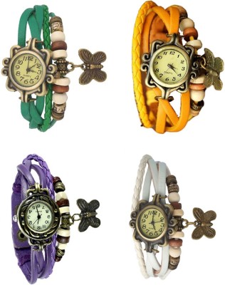 NS18 Vintage Butterfly Rakhi Combo of 4 Green, Purple, Yellow And White Analog Watch  - For Women   Watches  (NS18)