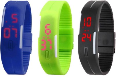 NS18 Silicone Led Magnet Band Combo of 3 Blue, Green And Black Digital Watch  - For Boys & Girls   Watches  (NS18)