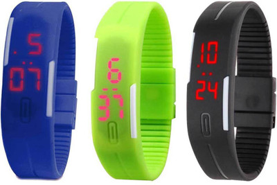 

Kissu Led Band Watch Combo of 3 Blue, Green And Black Watch - For Couple