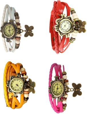NS18 Vintage Butterfly Rakhi Combo of 4 White, Yellow, Red And Pink Analog Watch  - For Women   Watches  (NS18)