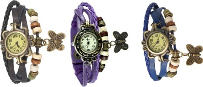 NS18 Vintage Butterfly Rakhi Watch Combo of 3 Black, Purple And Blue Analog Watch  - For Women   Watches  (NS18)
