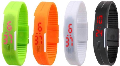 NS18 Silicone Led Magnet Band Combo of 4 Green, Orange, White And Black Digital Watch  - For Boys & Girls   Watches  (NS18)