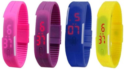 NS18 Silicone Led Magnet Band Combo of 4 Pink, Purple, Blue And Yellow Digital Watch  - For Boys & Girls   Watches  (NS18)