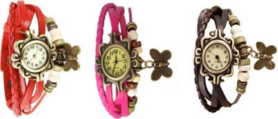 NS18 Vintage Butterfly Rakhi Watch Combo of 3 Red, Pink And Brown Analog Watch  - For Women   Watches  (NS18)
