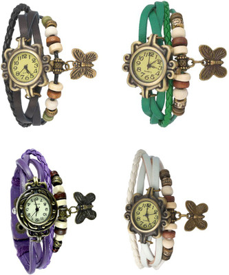 

NS18 Vintage Butterfly Rakhi Combo of 4 Black, Purple, Green And White Watch - For Women