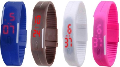 NS18 Silicone Led Magnet Band Watch Combo of 4 Blue, Brown, White And Pink Digital Watch  - For Couple   Watches  (NS18)