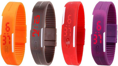 

Kissu Led Magnet Band Combo of 4 Orange, Brown, Red And Purple Watch - For Men & Women