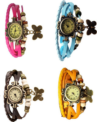

Kissu Vintage Rakhi Combo of 4 Pink, Brown, Sky Blue And Yellow Watch - For Women