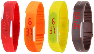 

NS18 Silicone Led Magnet Band Combo of 4 Red, Orange, Yellow And Brown Watch - For Boys & Girls