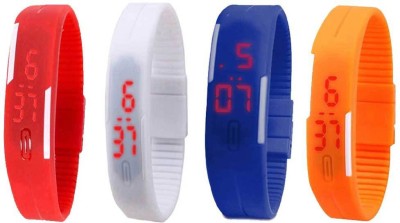 NS18 Silicone Led Magnet Band Combo of 4 Red, White, Blue And Orange Digital Watch  - For Boys & Girls   Watches  (NS18)