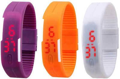 

NS18 Silicone Led Magnet Band Combo of 3 Purple, Orange And White Watch - For Boys & Girls