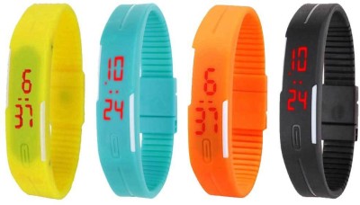 NS18 Silicone Led Magnet Band Combo of 4 Yellow, Sky Blue, Orange And Black Digital Watch  - For Boys & Girls   Watches  (NS18)