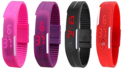 NS18 Silicone Led Magnet Band Watch Combo of 4 Pink, Purple, Black And Red Digital Watch  - For Couple   Watches  (NS18)