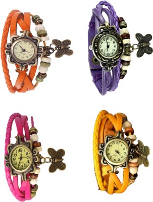 NS18 Vintage Butterfly Rakhi Combo of 4 Orange, Pink, Purple And Yellow Analog Watch  - For Women   Watches  (NS18)