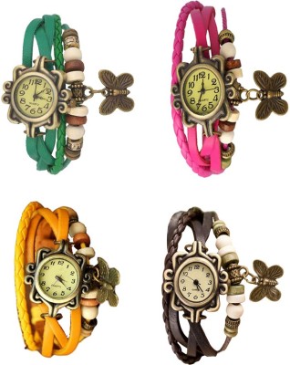 NS18 Vintage Butterfly Rakhi Combo of 4 Green, Yellow, Pink And Brown Analog Watch  - For Women   Watches  (NS18)